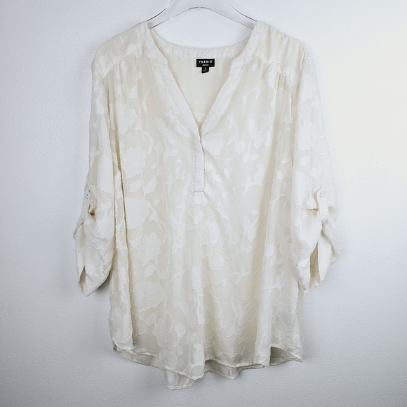 Torrid Cream Floral Semi-Sheer Blouse - Picture 1 of 9